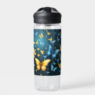 Wings of Joy: Blue and Yellow Flying Butterflies Water Bottle