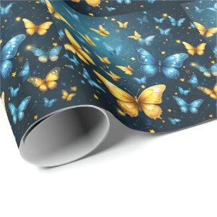 Wings of Joy: Blue and Yellow Flying Butterflies Wrapping Paper