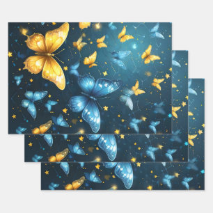 Wings of Joy: Blue and Yellow Flying Butterflies Wrapping Paper Sheet