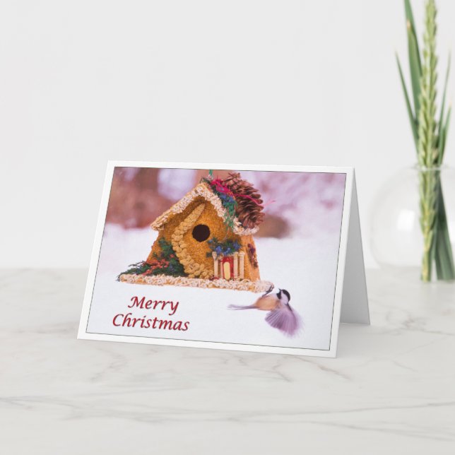 Wings Of Joy Christmas Black Cap Chickadee Card (Front)