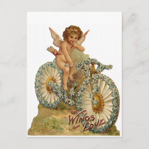 Wings of Love Cupid on A Bicycle Postcard