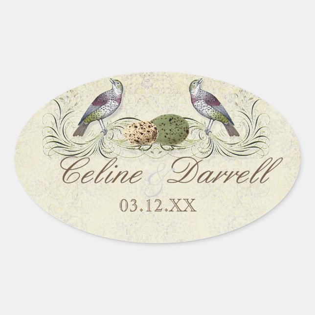 Wings of Love Invitation -Wedding Small Wine Label (Front)