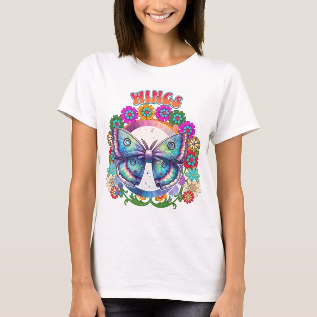 Wings Psychedelic Butterfly Floral Fram T-Shirt (Front)