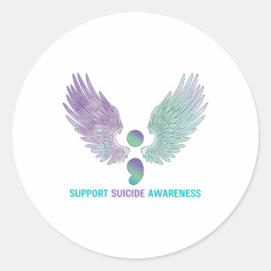 Wings Semicolon Support Suicide Awareness Teal &am Classic Round Sticker