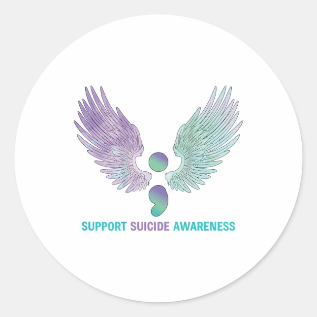 Wings Semicolon Support Suicide Awareness Teal &am Classic Round Sticker (Front)