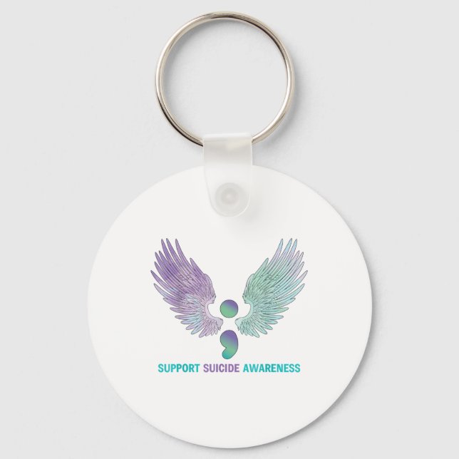 Wings Semicolon Support Suicide Awareness Teal &am Key Ring (Front)