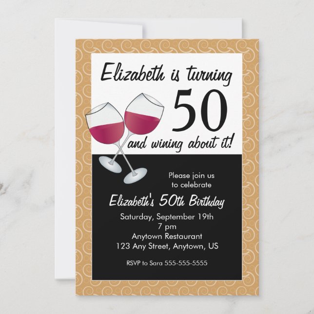Wining About Turning 50, Red Wine Birthday Party Invitation (Front)
