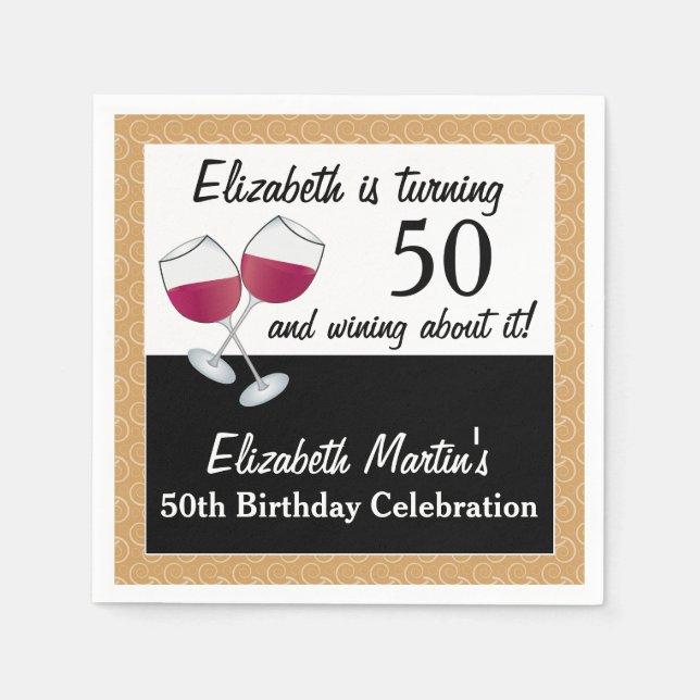 Wining About Turning 50, Wine Birthday Party Napkin (Front)