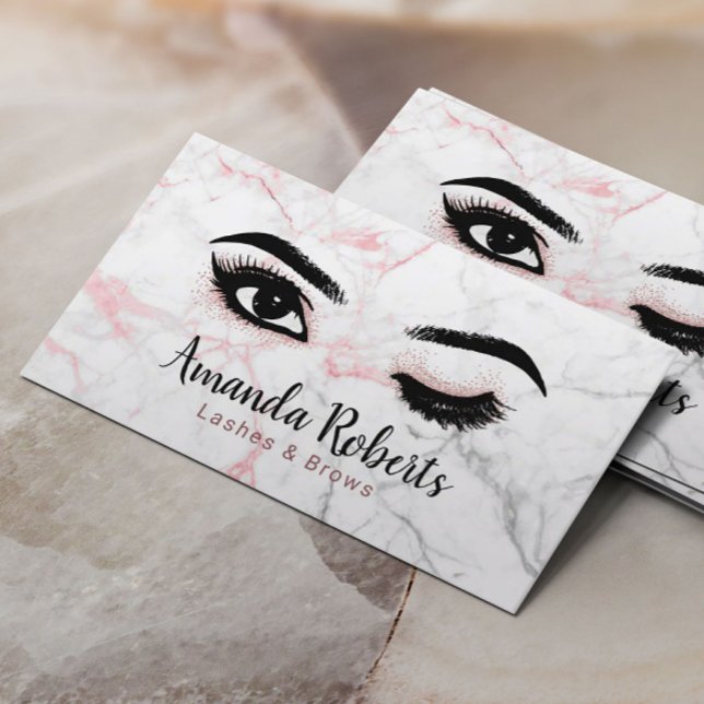 Wink Eye Lashes & Brows Beauty Salon Pink Marble Business Card (Creator Uploaded)