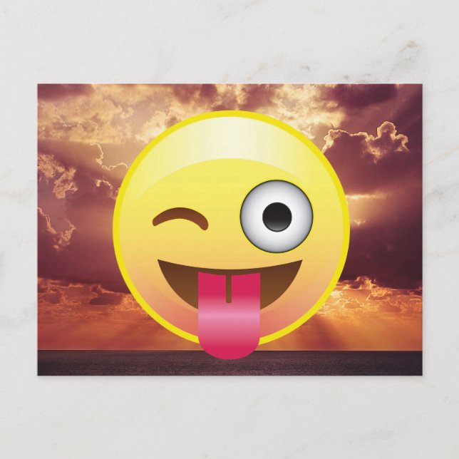 Wink Tongue Out Emoji Ocean Sunset Postcard (Front)