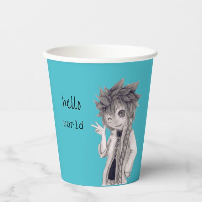 Winking Anime Guy, Original Drawing Paper Cups (Front)