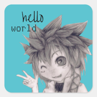Winking Anime Guy, Original Drawing Square Sticker
