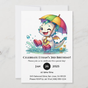 Winking Baby Dragon with Umbrella Birthday Invitation