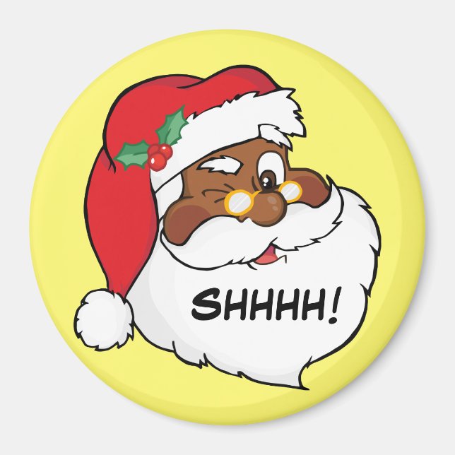 Winking Black Santa Keeping Christmas Secrets Magnet (Front)