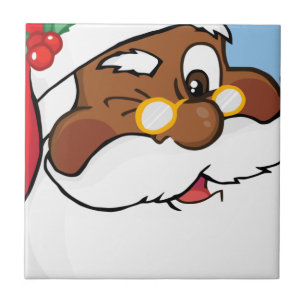 Winking Black Santa Keeping Christmas Secrets Tile