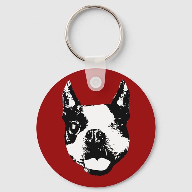 Winking Boston Terrier Key Ring (Front)