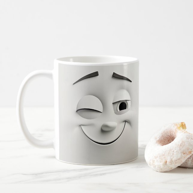 Winking Cartoon Face 3D Mug (With Donut)