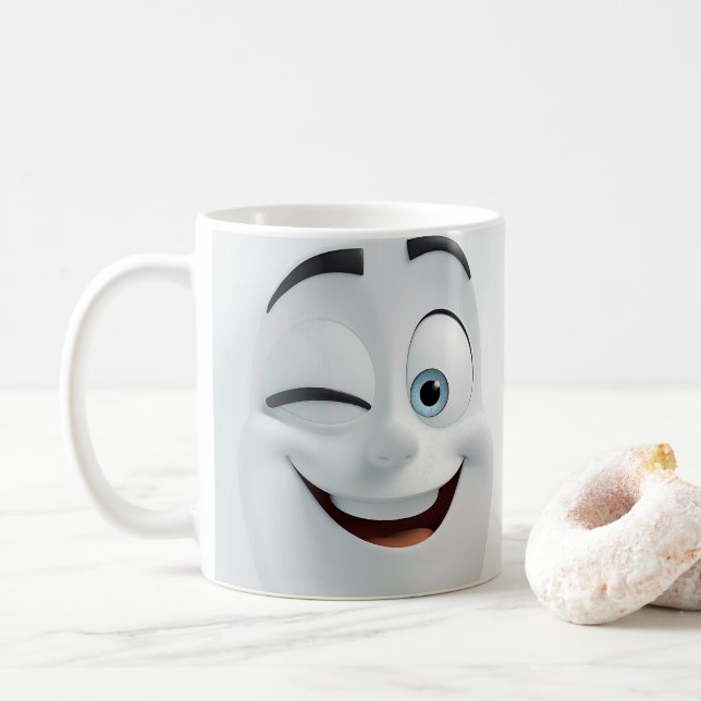 Winking Cartoon Face 3D Mug 3 (With Donut)