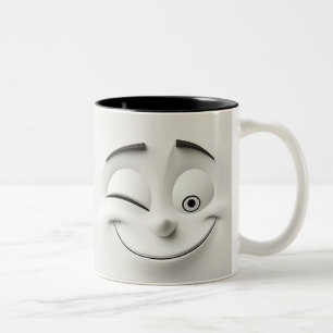 Winking Cartoon Face 3D Two-Tone Coffee Mug