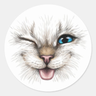 Winking Cat Classic Round Sticker
