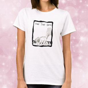 Winking cat on Piano Keys Black Border Dots T-Shirt