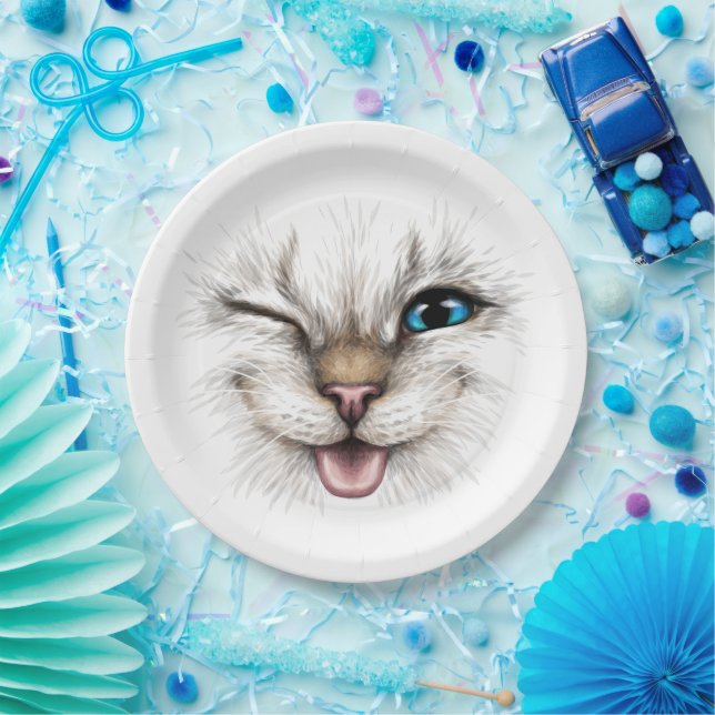 Winking Cat Paper Plate
