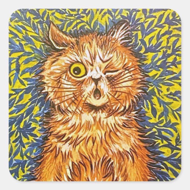 Winking Cat & Psychedelic Background by Louis Wain Square Sticker (Front)