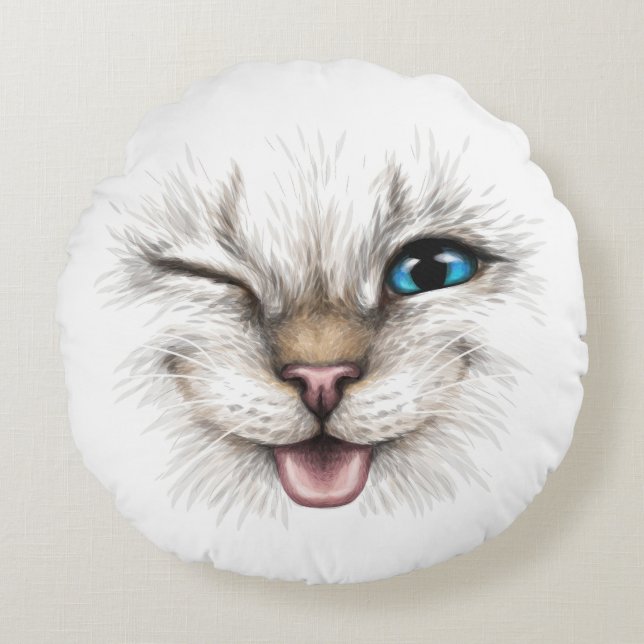 Winking Cat Round Cushion (Front)