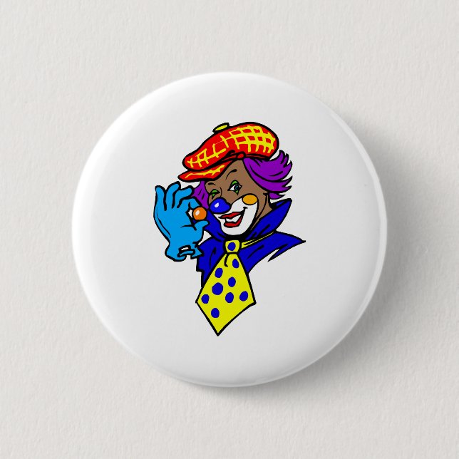 Winking Clown with Marble 6 Cm Round Badge (Front)