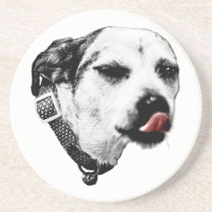 Winking Dog Coaster – Red Tongue Detail