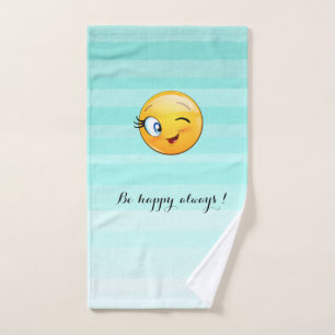  Winking Emoji Face-Be happy always   Bath Towel Set