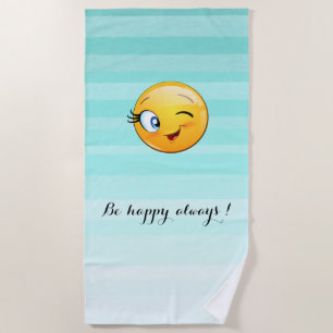 Winking Emoji Face-Be happy always Beach Towel