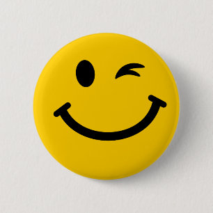 Winking face 6 cm round badge