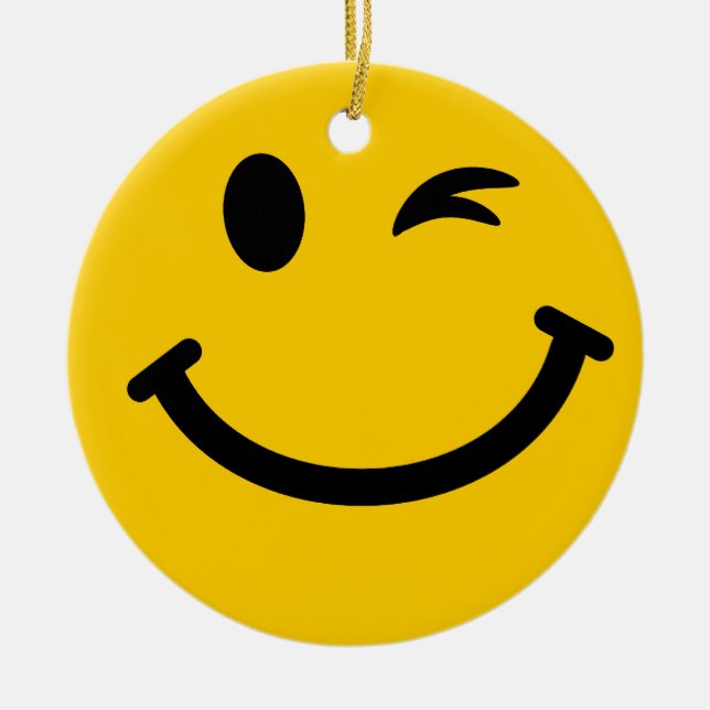 Winking face ceramic tree decoration (Front)