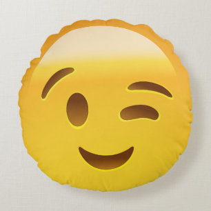 Winking Face Emoij Round Cushion