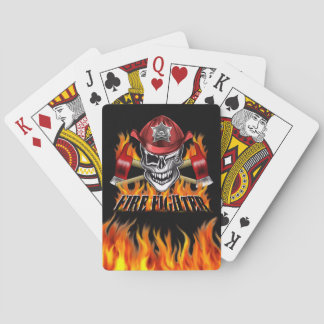 Winking Firefighter Skull and flaming Axes Playing Cards