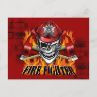 Winking Firefighter Skull and flaming Axes