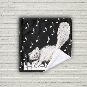Winking Fluffy White Cat Walking on Piano Keys Wash Cloth