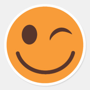 Winking Happy Smiling Orange Face  Classic Round Sticker