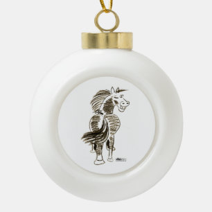 Winking Horse Good Luck! Ceramic Ball Christmas Ornament
