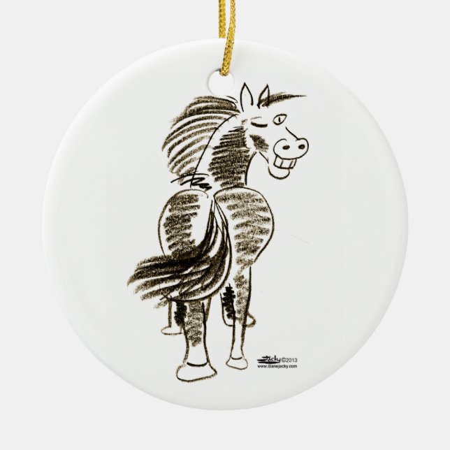Winking Horse Good Luck! Ceramic Ornament (Front)