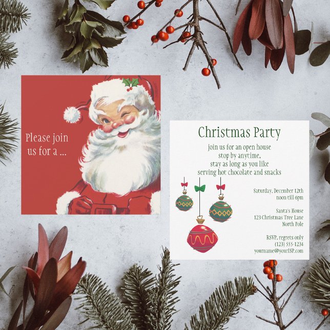 Winking Jolly Santa Claus, Vintage Christmas Invitation (Creator Uploaded)