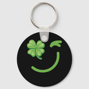 Winking Lucky Four Leaf Clover St. Patricks Day Key Ring