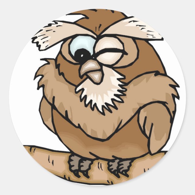 WINKING OWL CARTOON CLASSIC ROUND STICKER (Front)