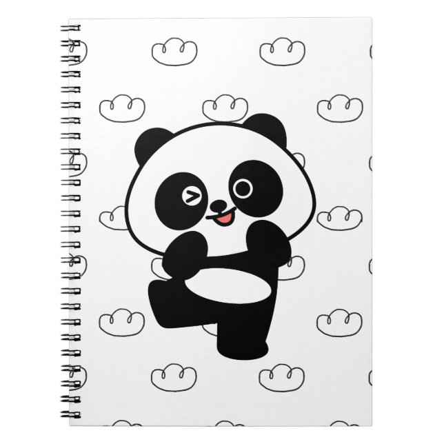 Winking Panda Cloud Pattern Kawaii Art Notebook (Front)