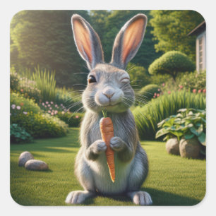Winking Rabbit With a Carrot Square Sticker