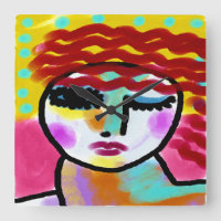 Winking Red Haired Woman Abstract Art