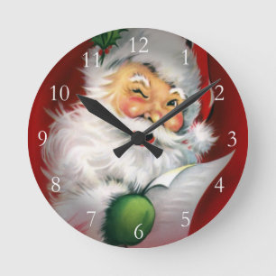 Winking Santa Christmas List Round Clock