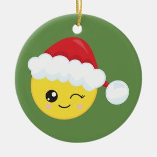 Winking Santa Emoji Christmas Ornament