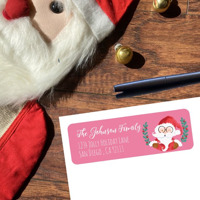 Winking Santa Pink Holiday Return Address Labels (Creator Uploaded)